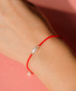 Bratara cu doua bilute de aur 14k, o perla de cultura si margele miyuki rosii pe snur rosu martisor - imagine 2