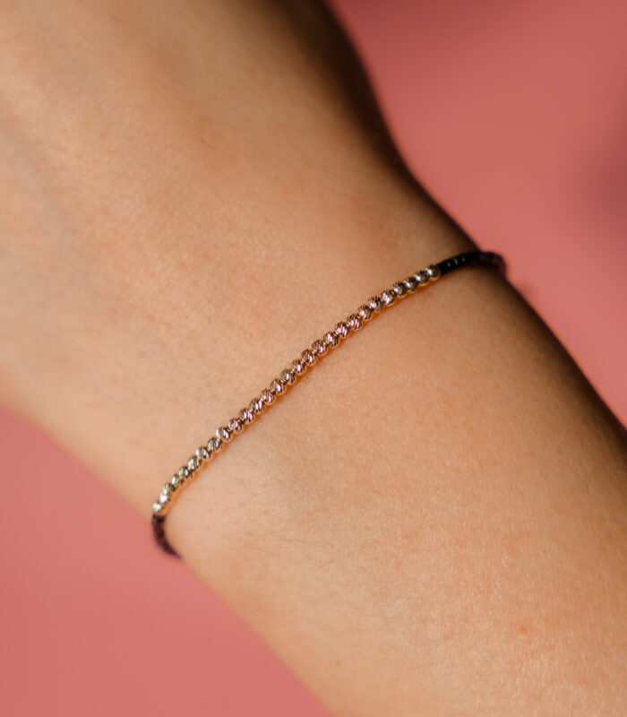 Bratara cu 30 de bile de aur 14k, margele miyuki negre pe snur negru - imagine 2