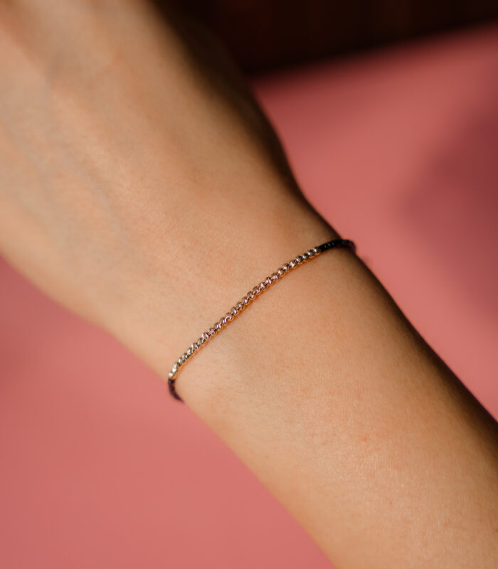 Bratara cu 30 de bile de aur 14k, margele miyuki negre pe snur negru - imagine 1