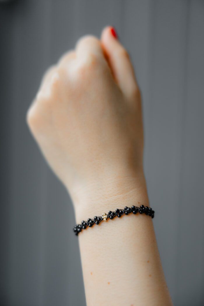 Bratara cu 4 bilute de aur 14k si piatra semipretioasa de spinel, model impletit 5 - imagine 1