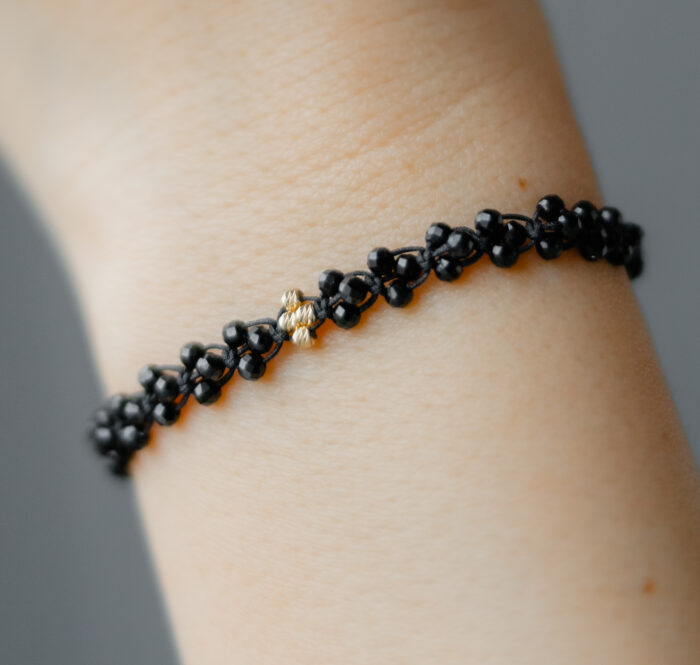 Bratara cu 4 bilute de aur 14k si piatra semipretioasa de spinel, model impletit 5 - imagine 2