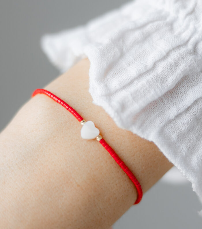 Bratara martisor cu doua bilute din aur 14k  si inima din sidef scoica M13 - imagine 2