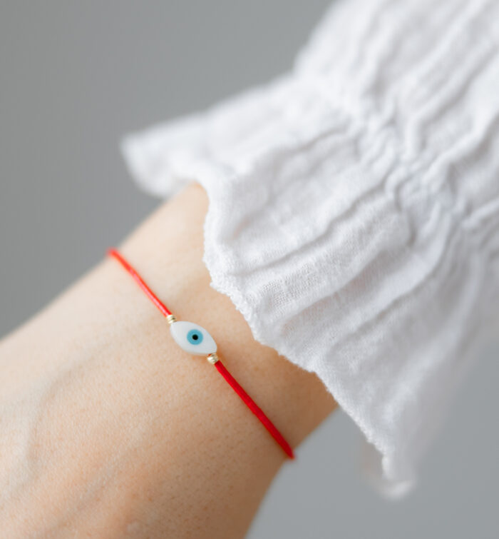 Bratara martisor cu doua bilute din aur 14k si ochisor norocos din sidef M12 - imagine 2