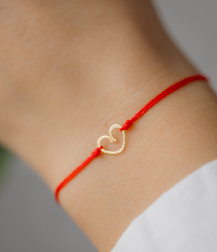 Bratara inima aur 14k pe snur rosu martisor - imagine 3