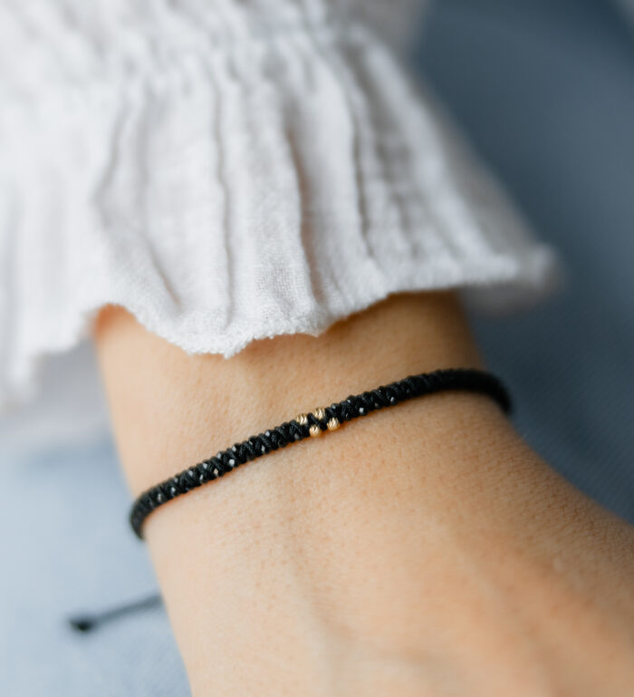Bratara cu 4 bilute de aur 14k si piatra semipretioasa de spinel, model impletit 3 - imagine 2