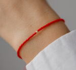 Bratara cu o biluta de aur 14k si margele miyuki rosu lucios martisor - imagine 3