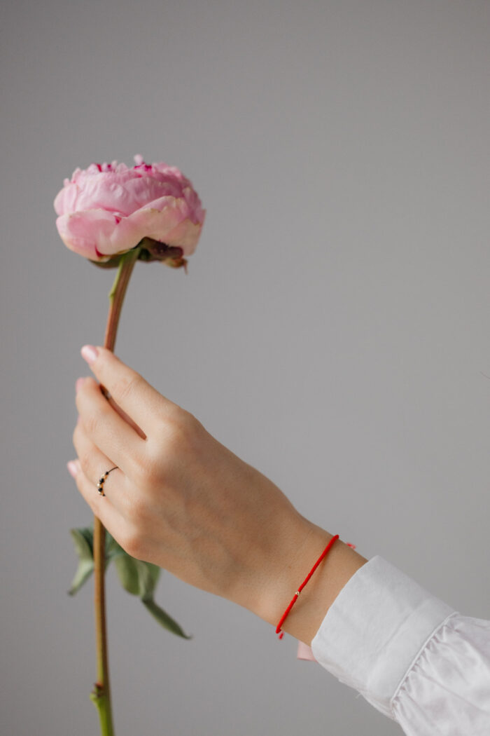 Bratara cu o biluta de aur 14k si margele miyuki rosu mat martisor - imagine 3