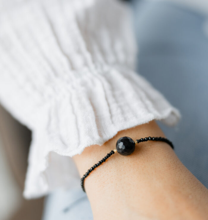 Bratara cu doua bilute de aur 14k, bila de agat si combinatie spinel cu miyuki mat - imagine 3