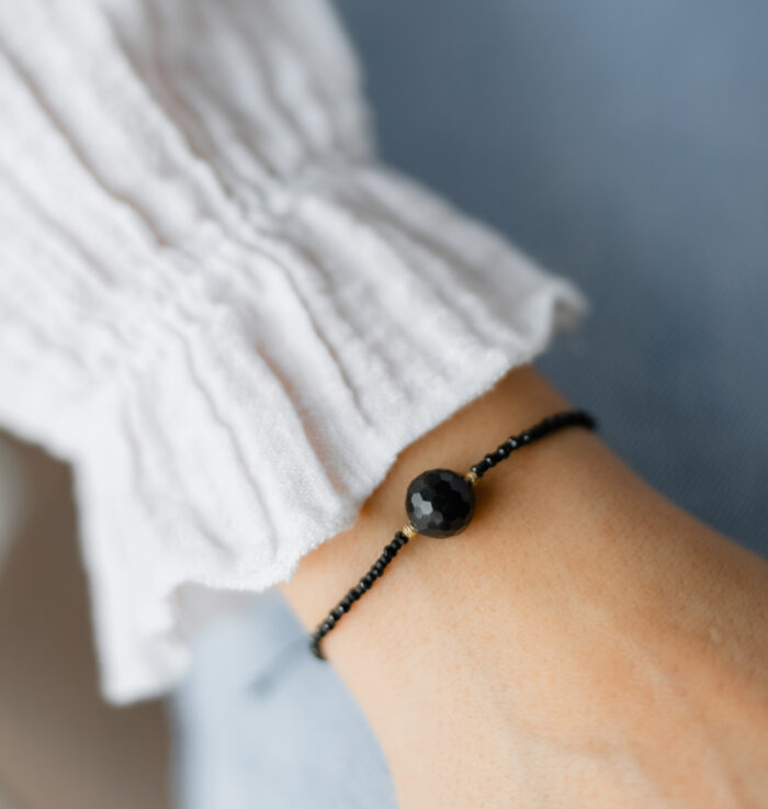 Bratara cu doua bilute de aur 14k, bila de agat si combinatie spinel cu miyuki mat - imagine 4