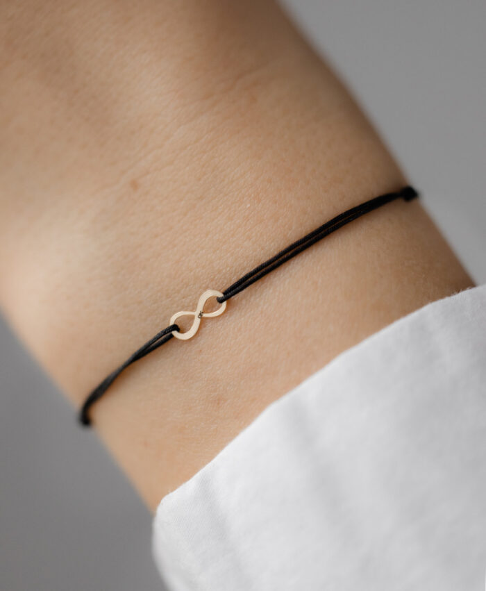 Bratara infinit mic de aur 14k pe snur negru - imagine 1