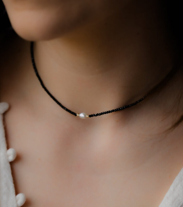 Colier cu 2 bilute de aur 14k, perla de cultura si piatra semipretioasa de spinel - imagine 2