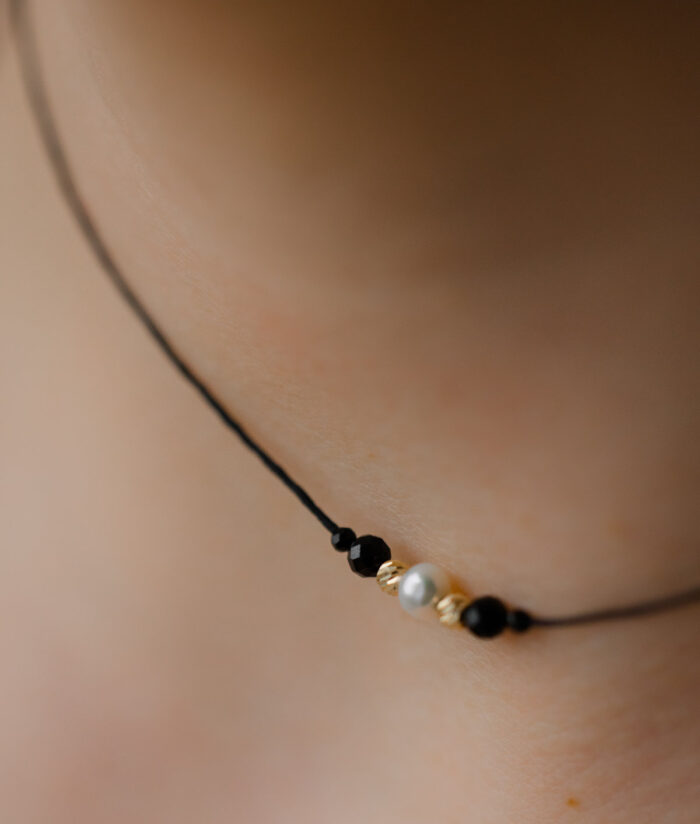 Colier perle de cultura, 4 bilute de aur 14k si pietre semipretioase spinel - imagine 2
