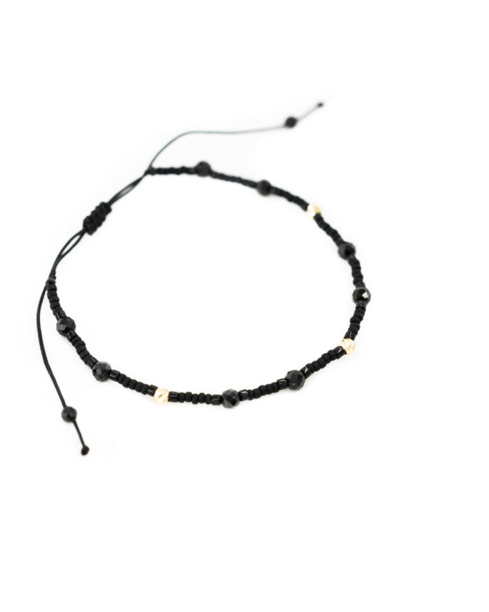 Bratara cu 3 bilute de aur 14k, pietre semipretioase de spinel si margele miyuki negre - imagine 2