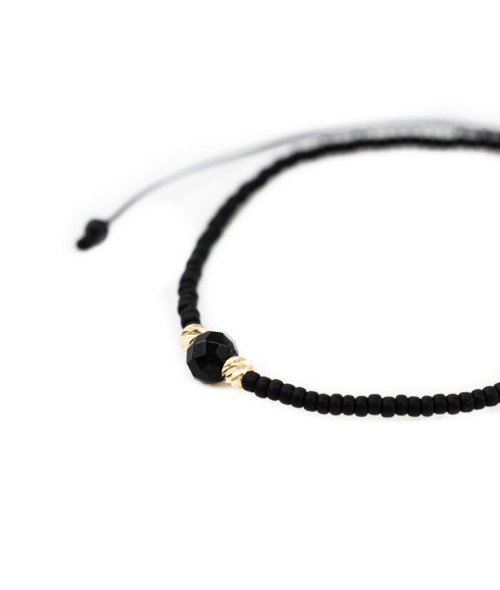 Bratara cu 2 bilute de aur 14k, piatra semipretioasa de onix cu margele miyuki mate - imagine 1