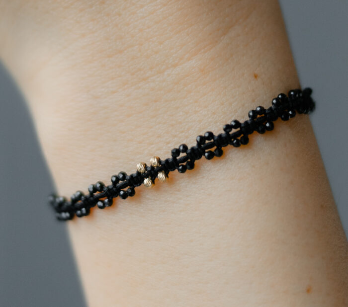Bratara cu 4 bilute de aur 14k si piatra semipretioasa de spinel, model impletit 2 - imagine 5