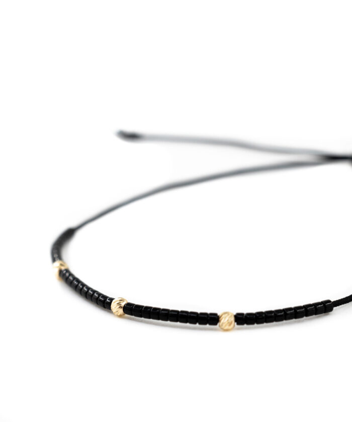 Bratara cu bilute de aur 14k si margele miyuki negru lucios - imagine 5