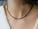 Colier cu 2 bilute de aur 14k si combinatie de spinel cu miyuki mat pe snur negru - imagine 3