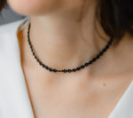 Colier cu 4 bilute de aur 14k si combinatie de spinel cu miyuki mat pe snur negru, model impletit 1 - imagine 5