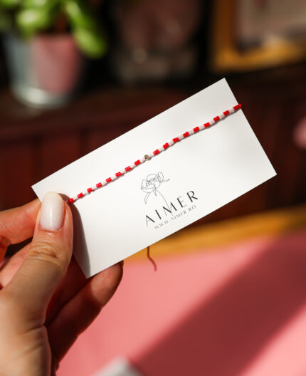 Bratara cu o biluta aur 14k pe snur rosu cu margele miyuki de martisor varianta 2