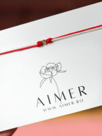 Bratara cu o biluta de aur 14k pe snur rosu si alb ( martisor) - imagine 2