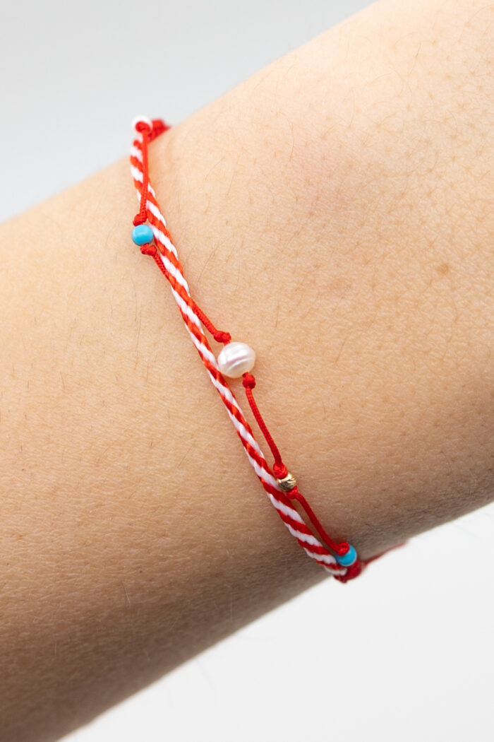 Bratara martisor cu o biluta aur 14k, perla de cultura si margele M30 - imagine 1
